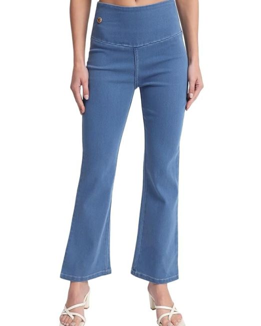 Denim Boot Cut Fit Stretchable High Waist Elastic Closer Solid Jeggings for Women