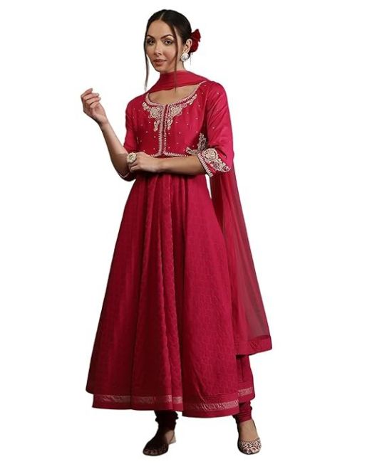 Women Bal Silk Chanderi Floral Anarkali Suit Set