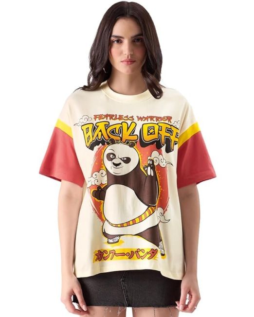 Womens Oversized Fit Graphic Printed Half Sleeve Cotton Multicolored