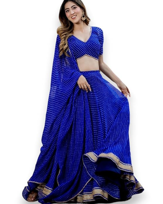 Women's Leheriya Print Pure Georgette New Semi Stitched Lehenga Choli With Dupatta
