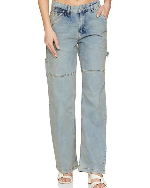 Regular Women's High Waist Full Length Cargo Loose Fit Jeans