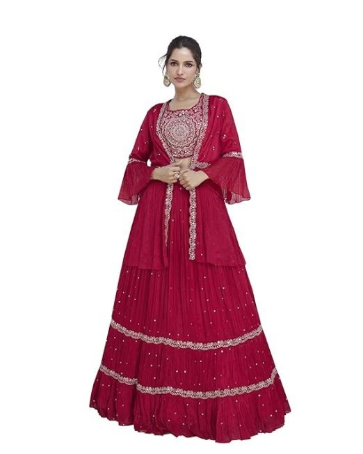 Women Elegant Pink Embroidered Lehenga Choli Set