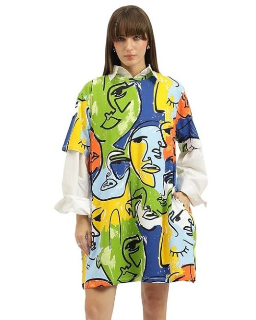 Women Round Neck Printed Dress