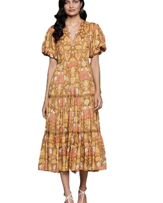 Women Yellow Paisley Print Long Dress
