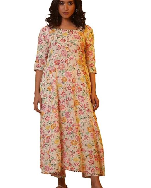 Women White Floral Print Viscose Kurta Set with Trousers & Dupatta