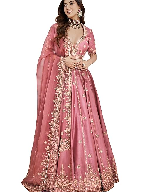 Women's Satin Embroidery Sequence Work Lehenga Choli Set with Dupatta For Women SemiStitch | Stylish Wedding Lehenga Choli for women