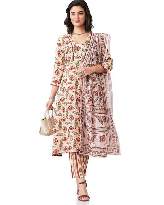 Women's Printed Anarkali Kurta Pant Set with Dupatta