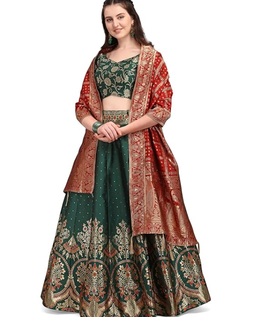 Women's Jacquard Semi-Stitched Lehenga choli