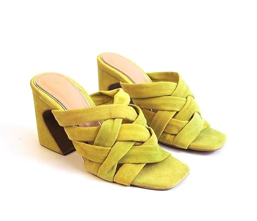 Women Wolly Lime Green Suede Leather Heels