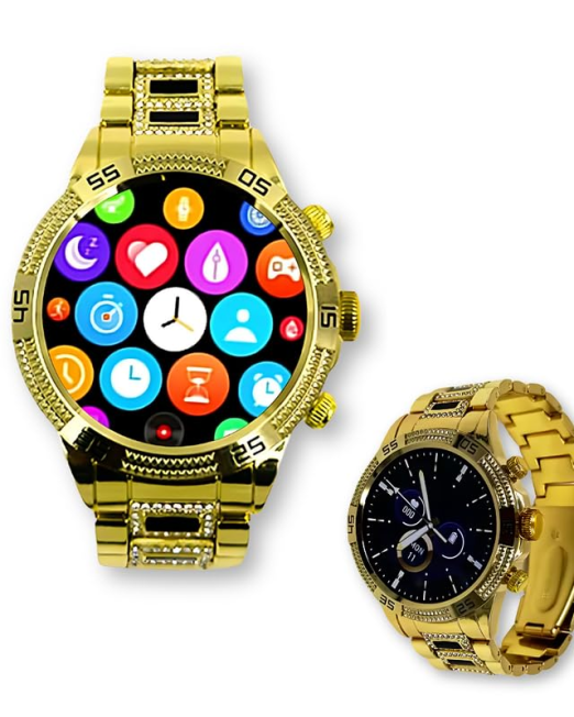 Smartwatch Gen 15 with 1.55" AMOLED Display, Bluetooth Calling, Fitness Tracker, Music Control, Gold Strap, Stylish Watch for Men & Women