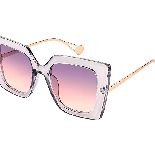 Sunglasses Womens Trendy, Oversized Square Shades, Pearl Inlay Cat Eye Frame UV400 Protection E1051
