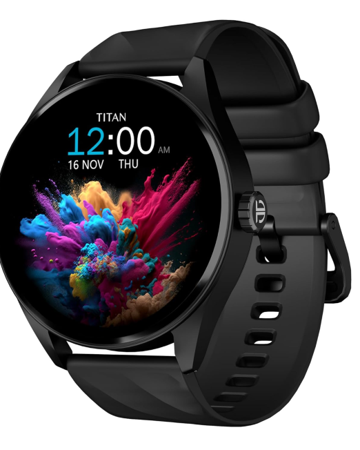1.43” AMOLED Smart Watch with BT Calling, AI Morning Briefs, Functional Crown, Health Tracking, Aluminium Body, 100+ Sports Modes, Smartwatch for Men and Women - Black Silicone Strap