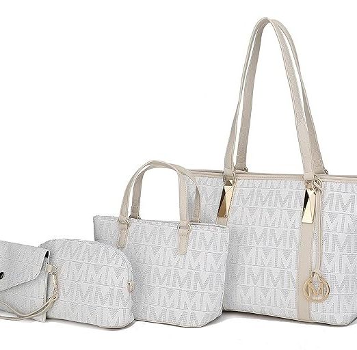 Tote Bag for Women, Shoulder Handbag & Wristlet Pouch Purse Top Handle Vegan Leather 4Pcs Set Pocketbook