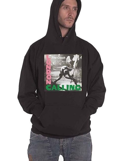 Clash Hoodie London Calling Band Logo Official Mens Black Pullover