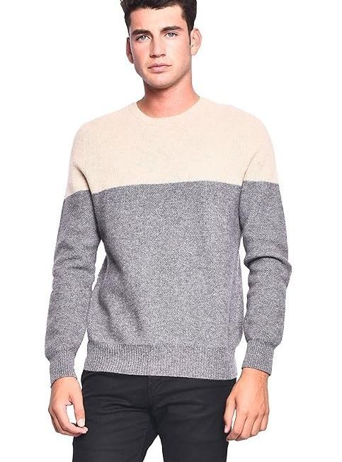 Men's Women's Unisex 100% Cashmere Cozy 2-Tone Round Neck